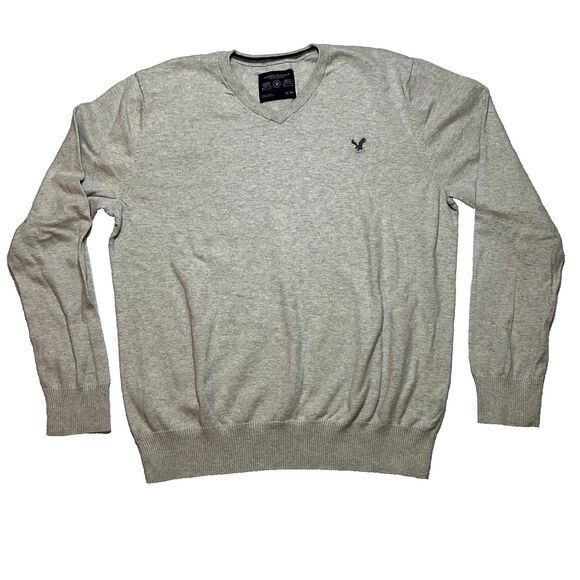 American Eagle Men’s V-Neck Cotton Sweater XL Gray Athletic Fit - Picture 2 of 11